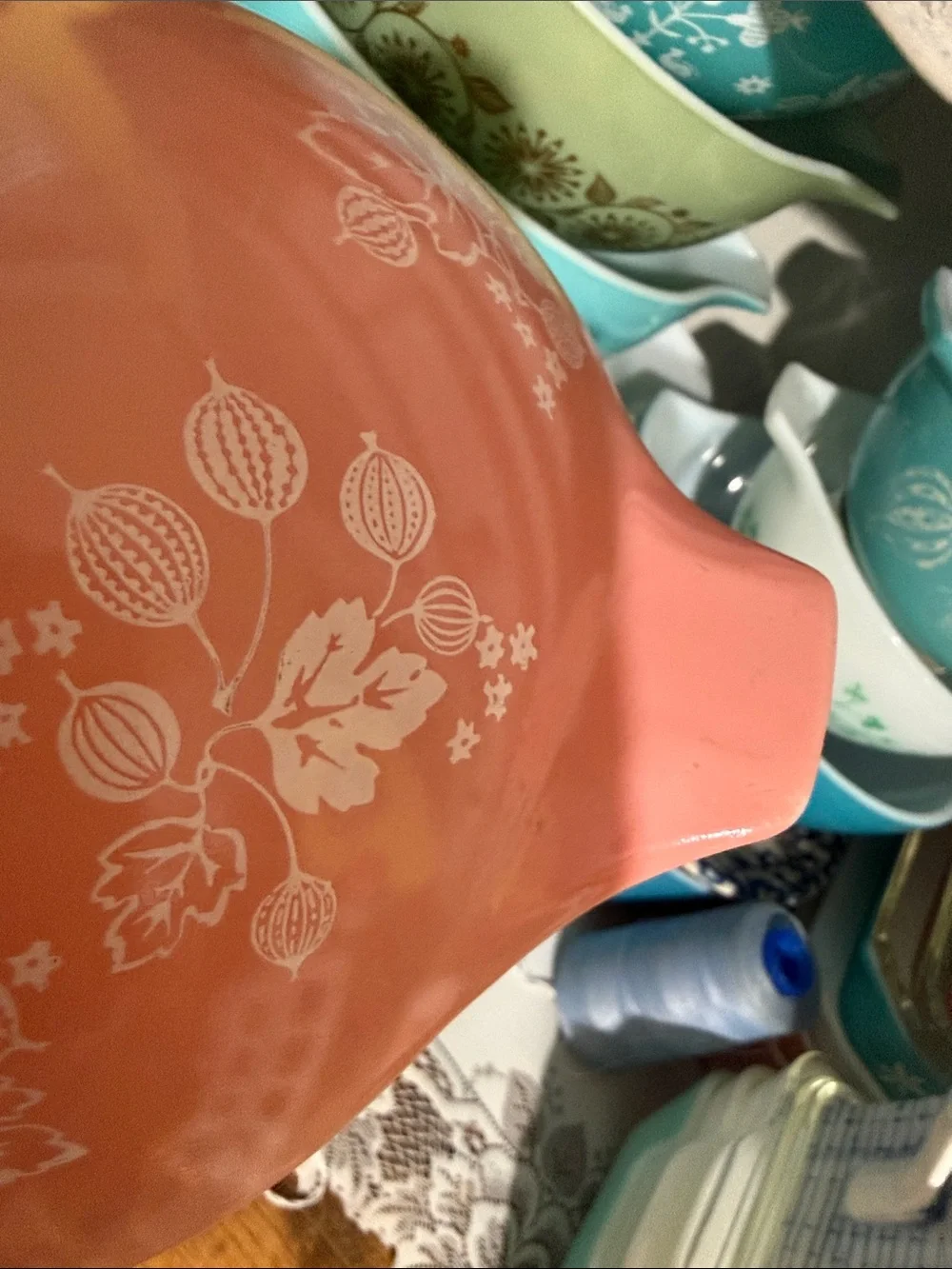 PYREX pink gooseberry 442 Cinderella mixing bowl